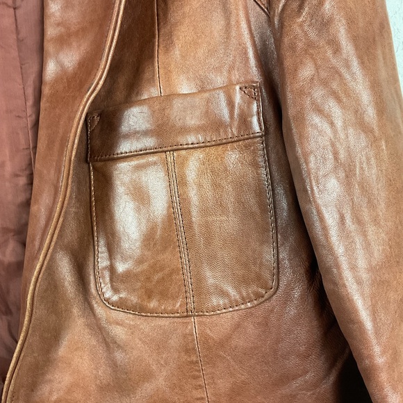 Men’s Vintage Bertini Brown Leather Blazer Jacket Button Down Size 42L - Picture 10 of 14